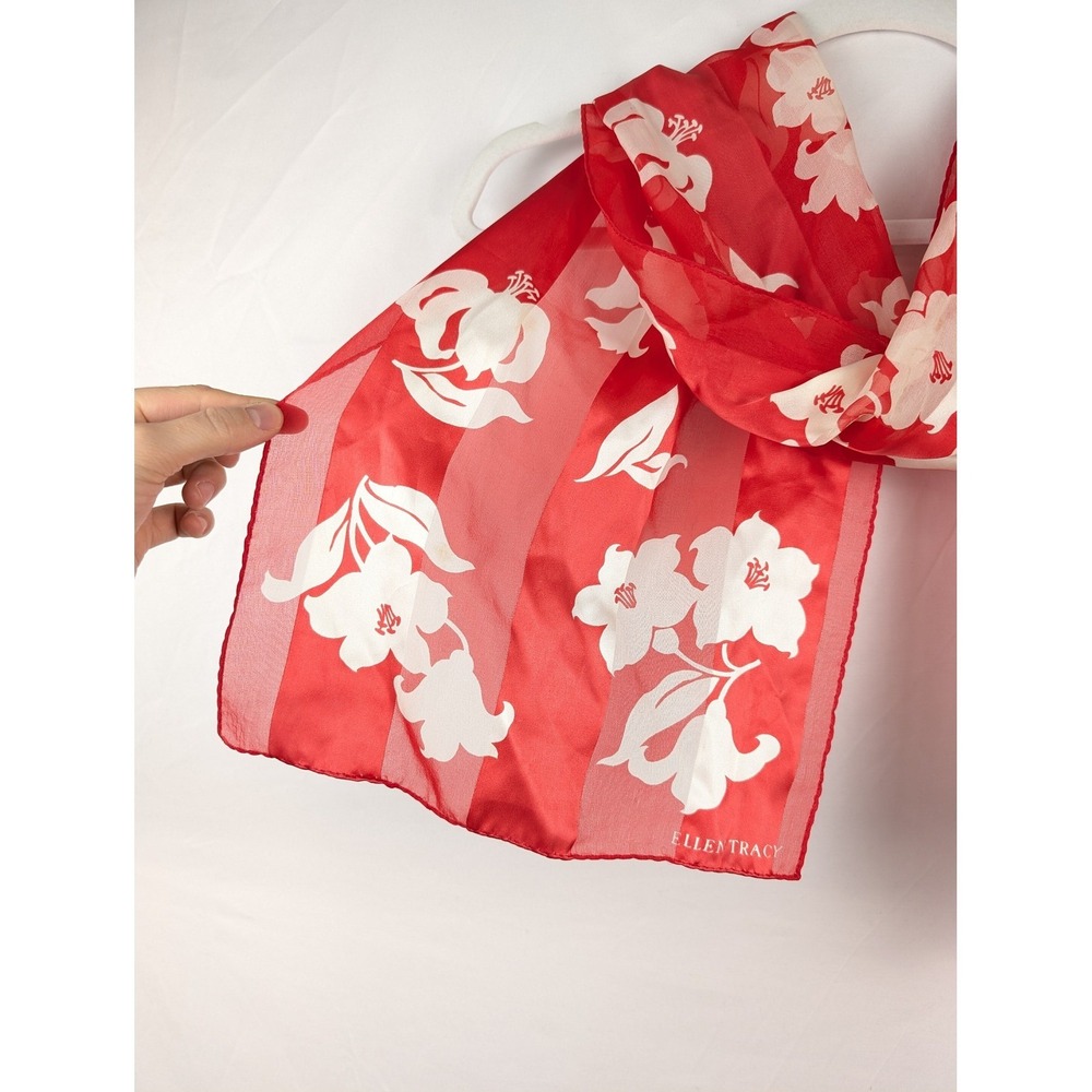 Vintage Y2K Floral Fairy Silk Scarf 11 x 51 White Red Coquette Romantic Dainty - Picture 4 of 9